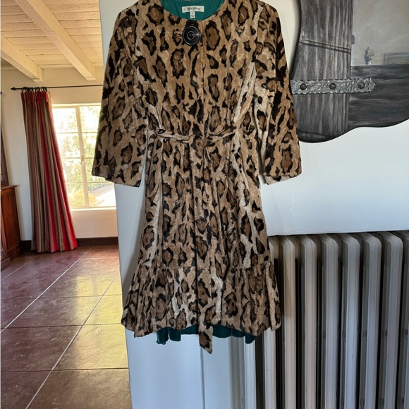 Beth Bowley 2pc blue velvet silk lined dress w/faux 🐆 coat - Picture 12 of 13